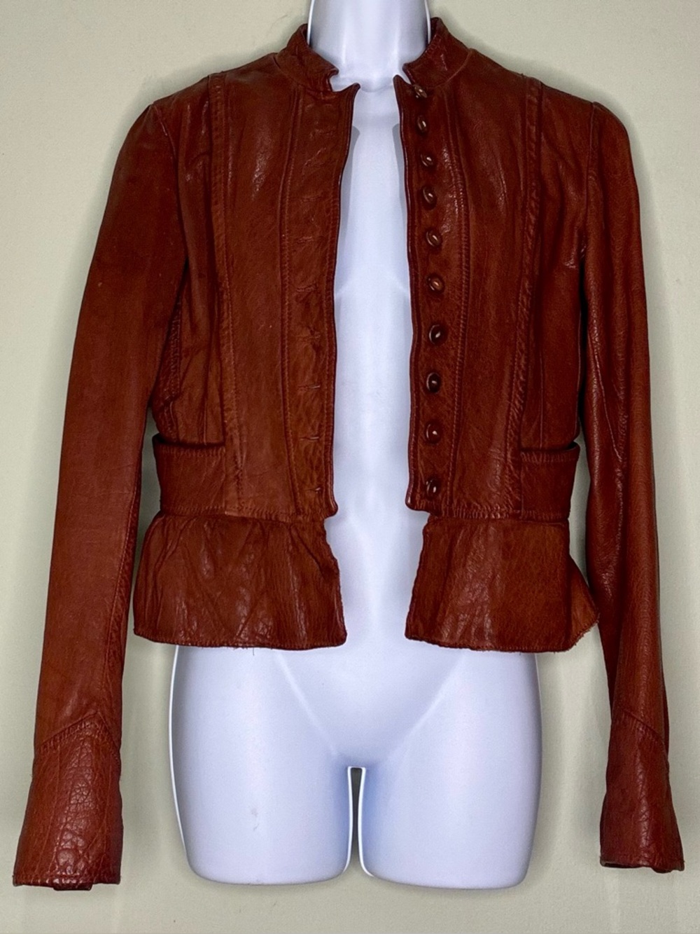 Earl Jean brown leather peplum jacket, size medium